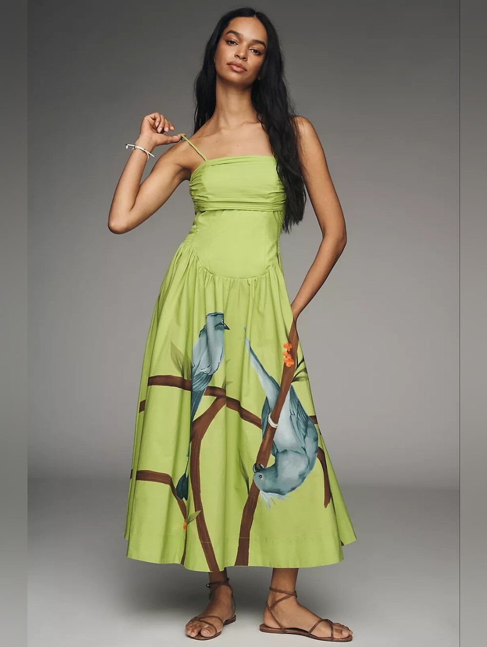 NWT Farm RIO Green Bird-Print Midi Maxi Sundress